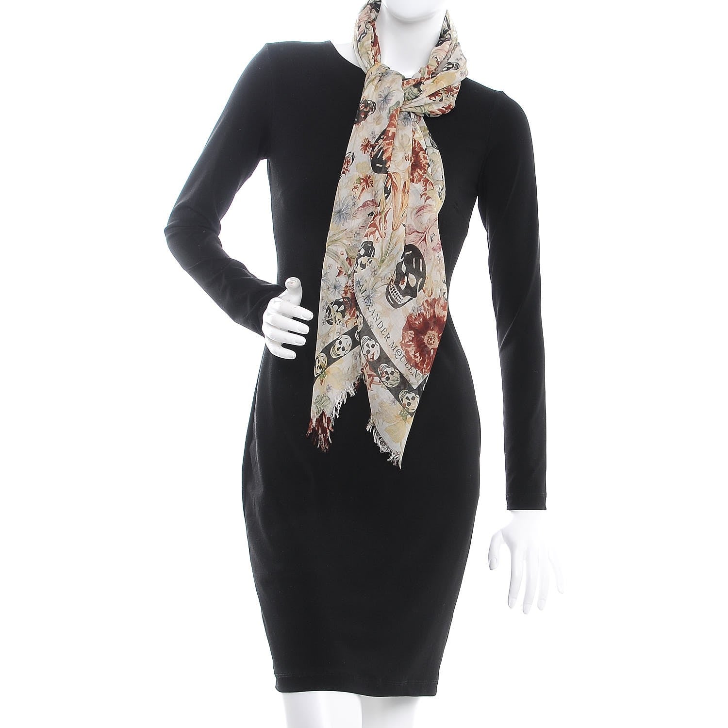 Alexander McQueen Silk Modal Medieval Flower Skull Scarf Ivory 2 of 5