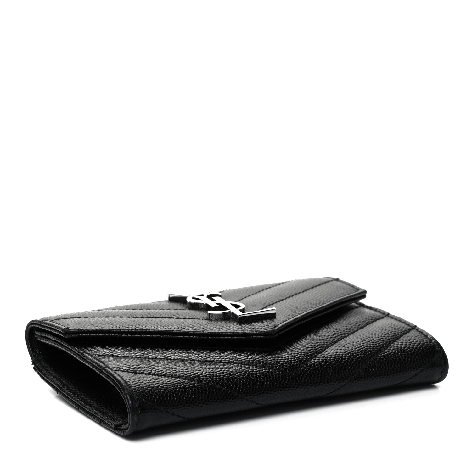Saint Laurent Grain De Poudre Matelasse Chevron Small Monogram Envelope Wallet Black 3 of 9