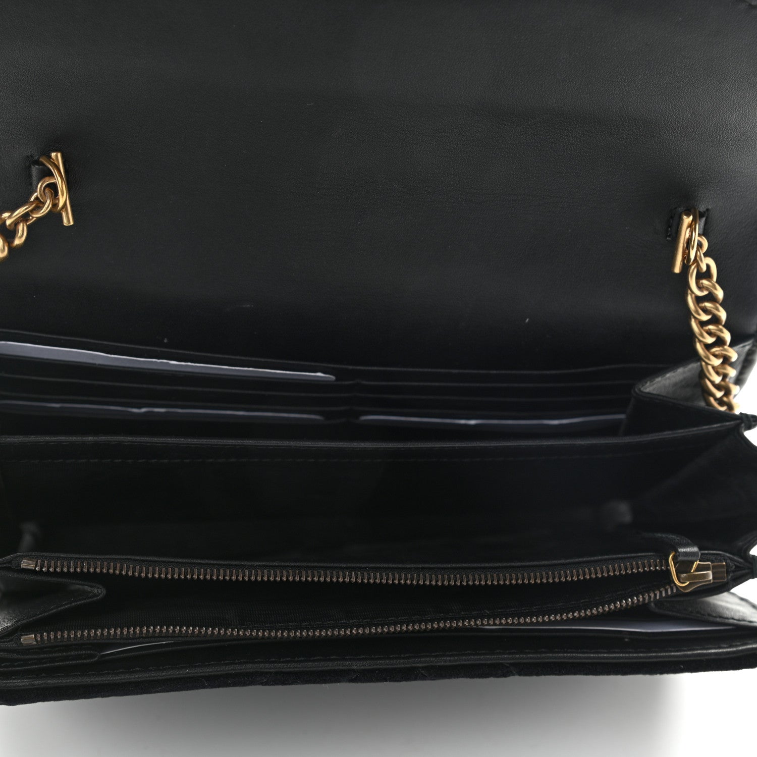 Gucci Velvet Matelasse GG Marmont Chain Wallet Black 5 of 11