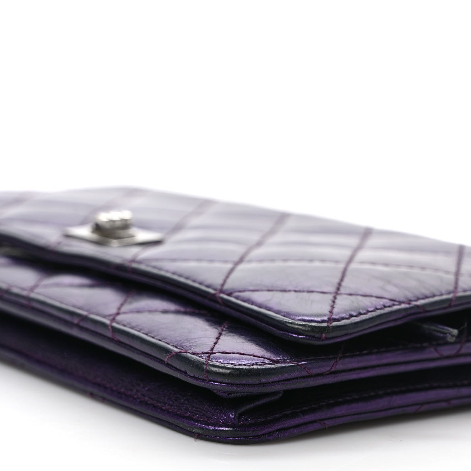Chanel Metallic Aged Calfskin Quilted 2.55 Reissue Wallet on Chain WOC Purple 10 of 10