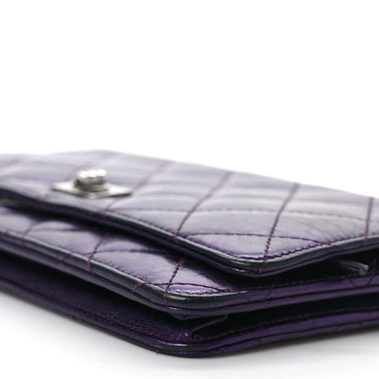 Chanel Metallic Aged Calfskin Quilted 2.55 Reissue Wallet on Chain WOC Purple 10 of 10