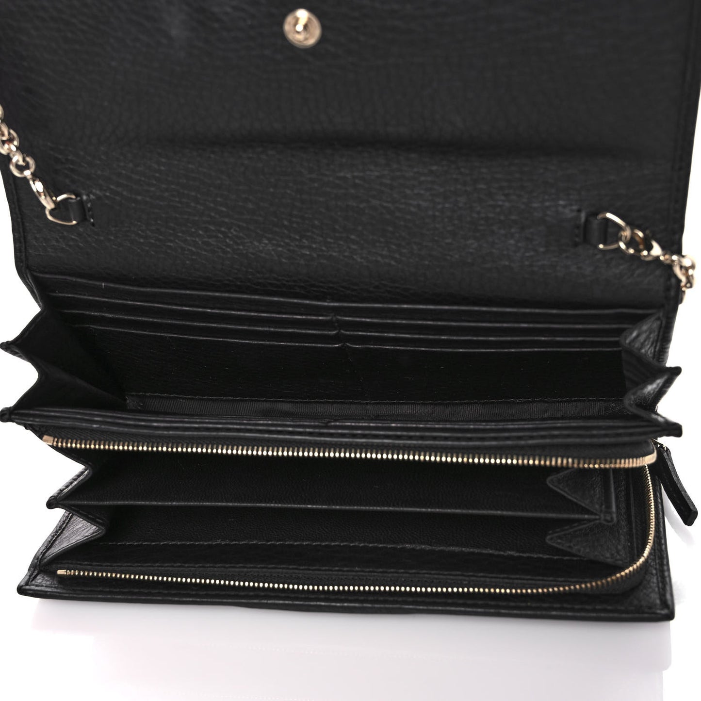 Calfskin Web Horsebit Chain Clutch Wallet Black