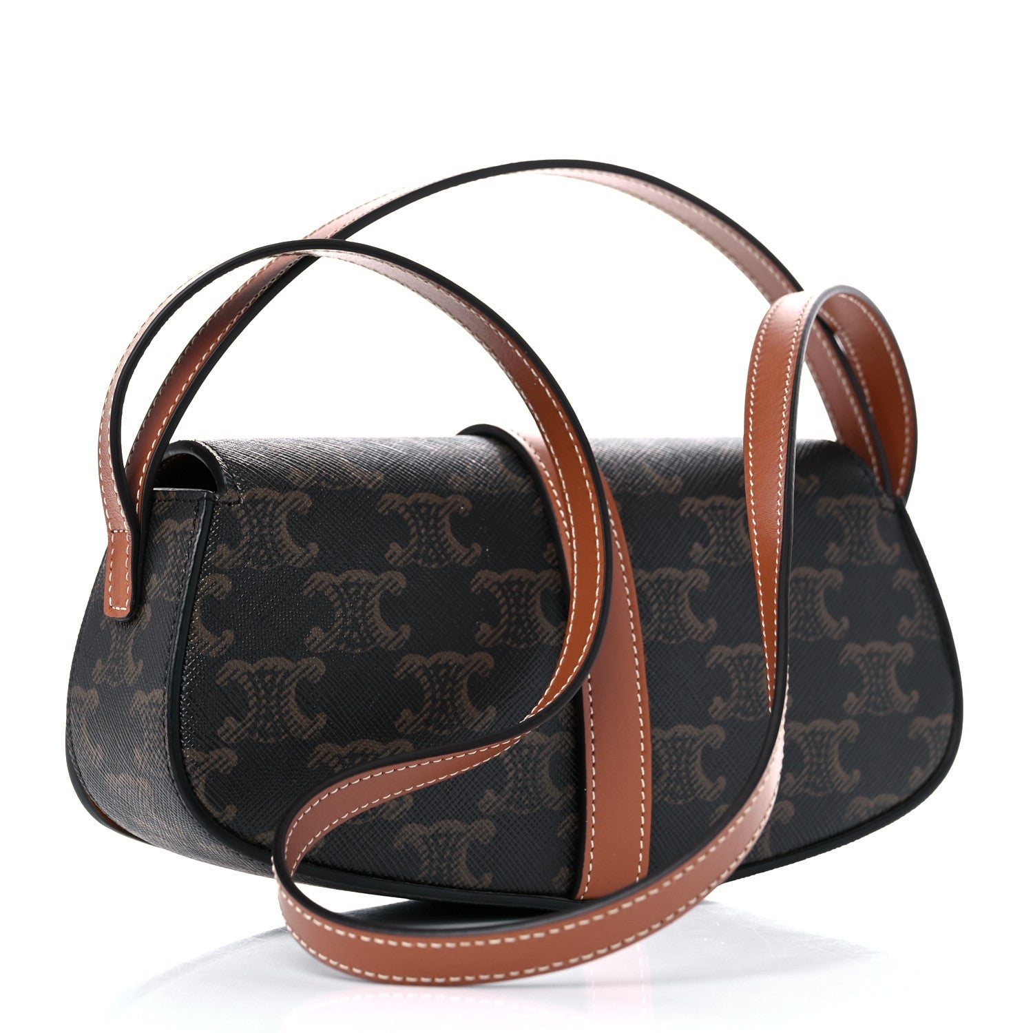 Celine Triomphe Canvas Calfskin Tabou Clutch on Strap Tan 3 of 8