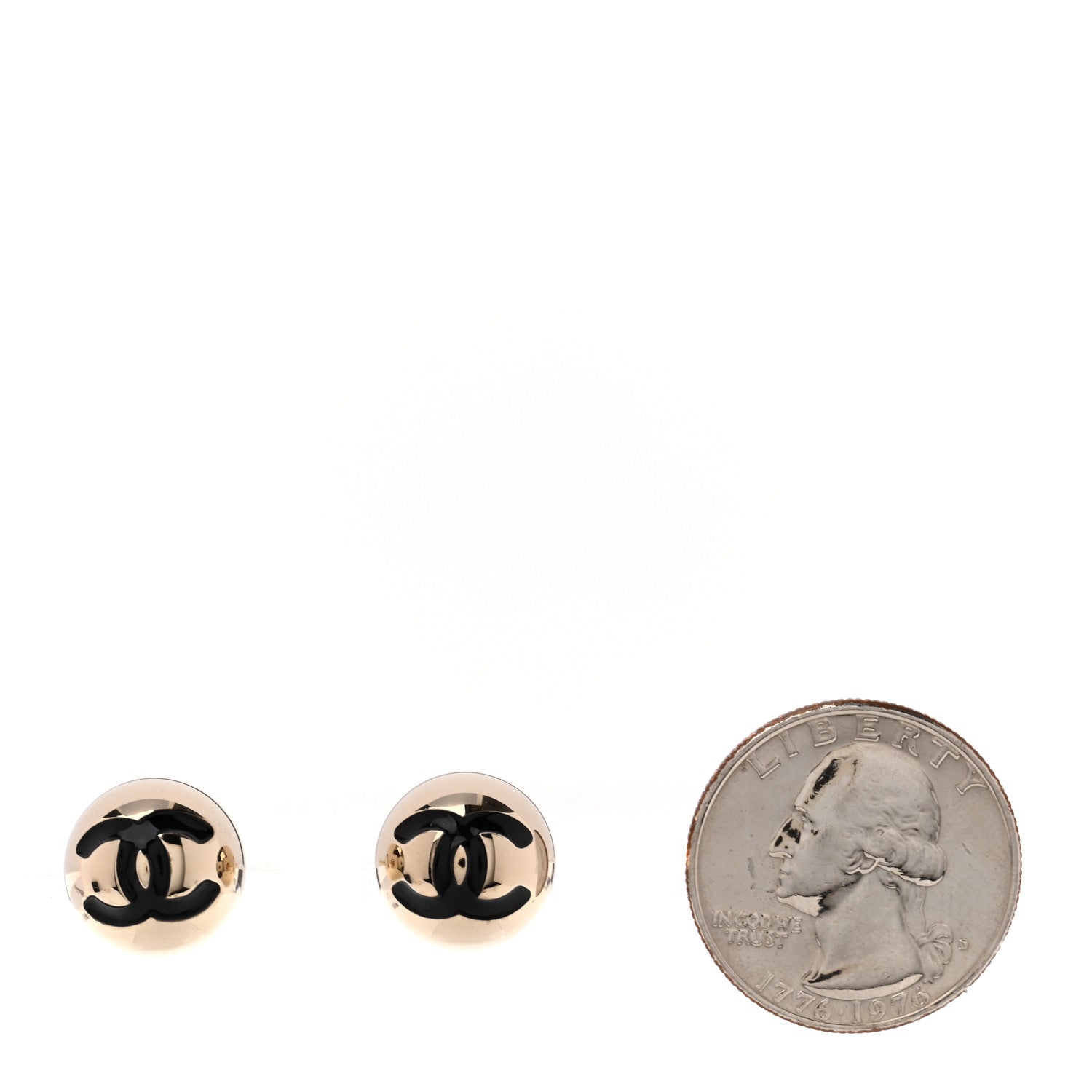 Chanel Metal Enamel CC Round Dome Earrings Gold Black 2 of 5