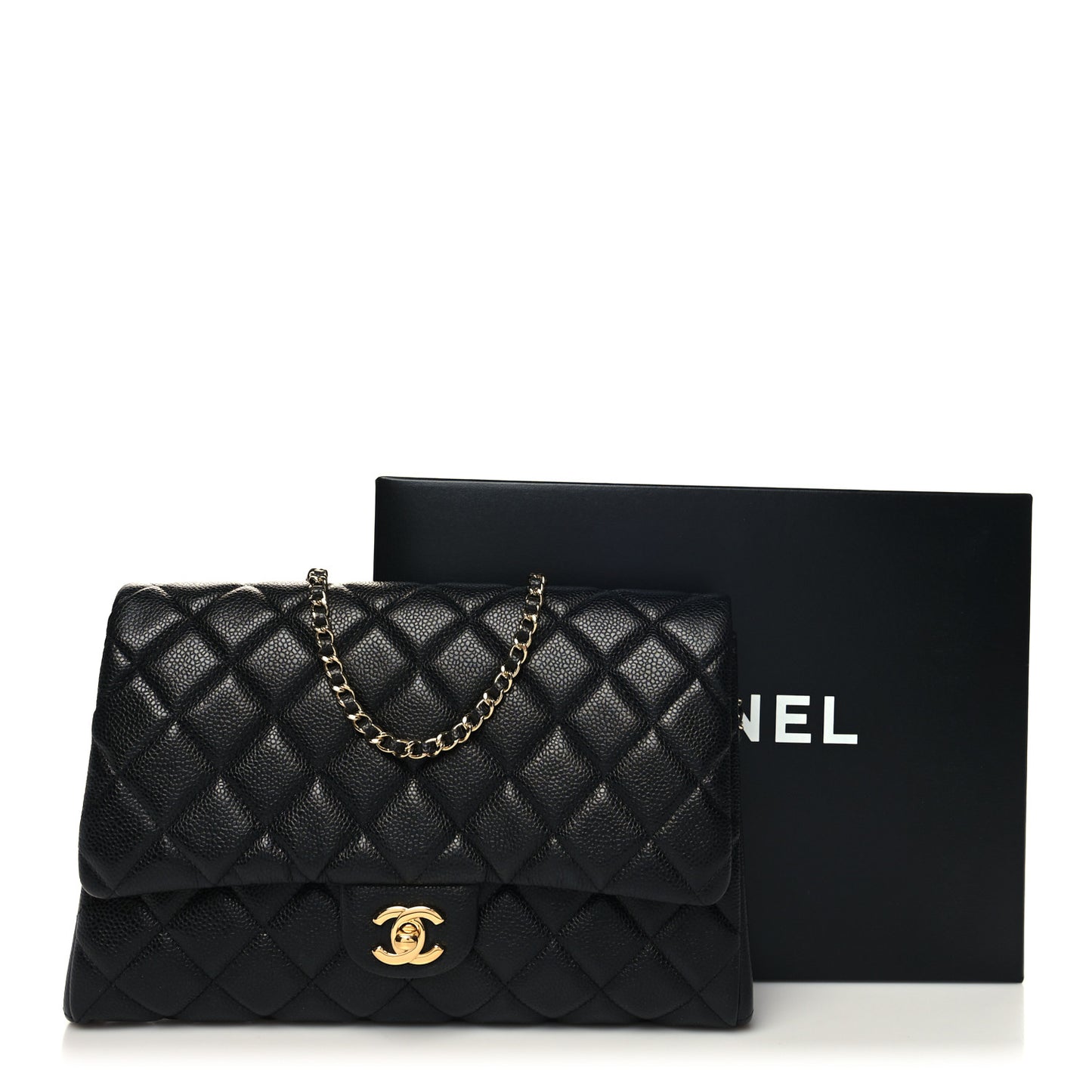 Caviar Quilted Clutch With Chain Flap Black