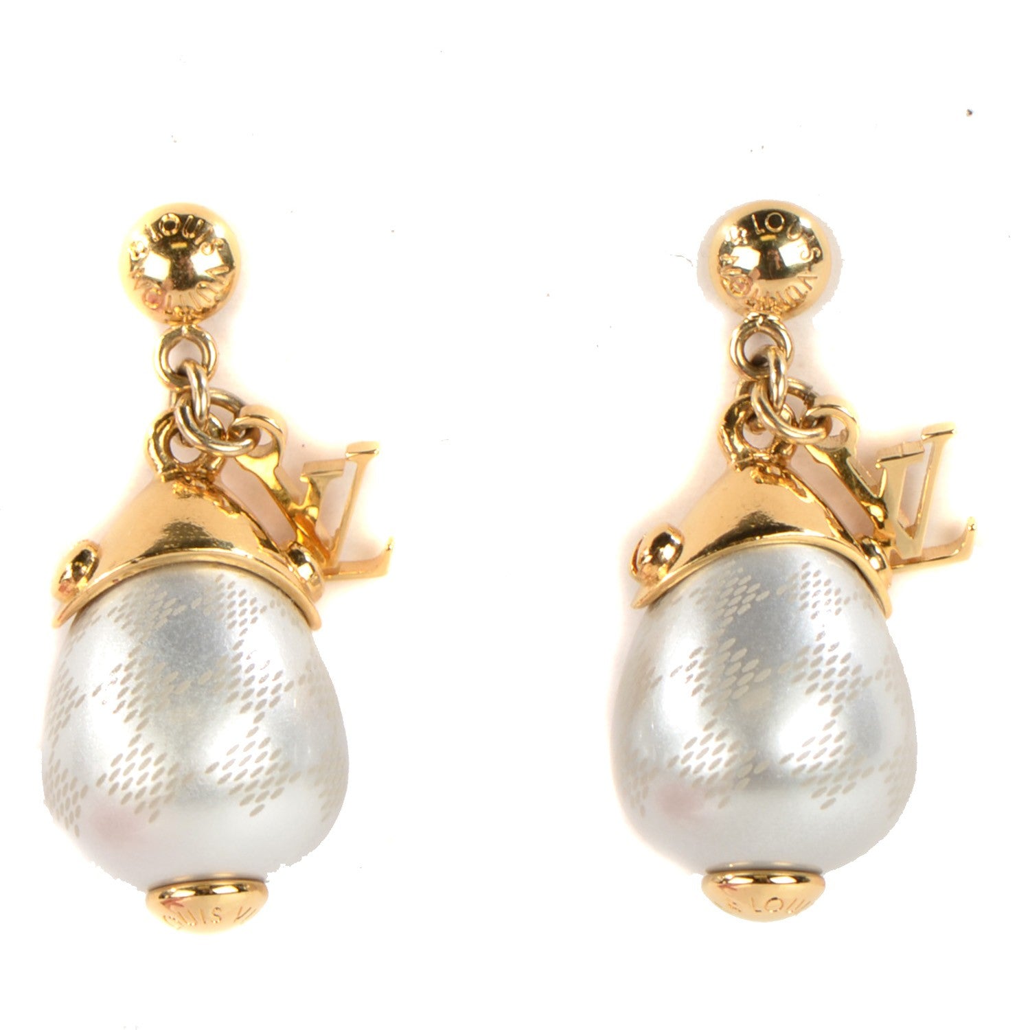 Louis Vuitton Damier Perle Drop Earrings Grey 1 of 6