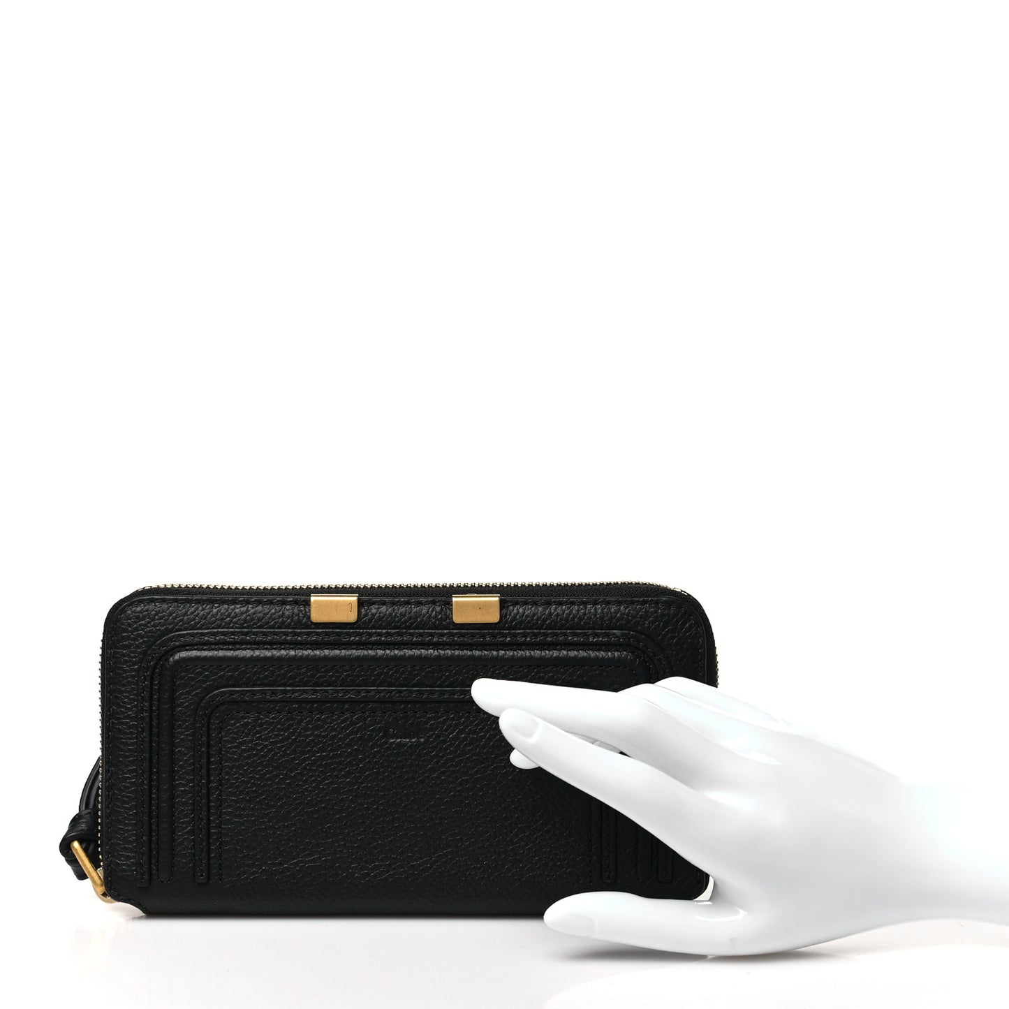 Grained Calfskin Marcie Long Zip Around Wallet Black