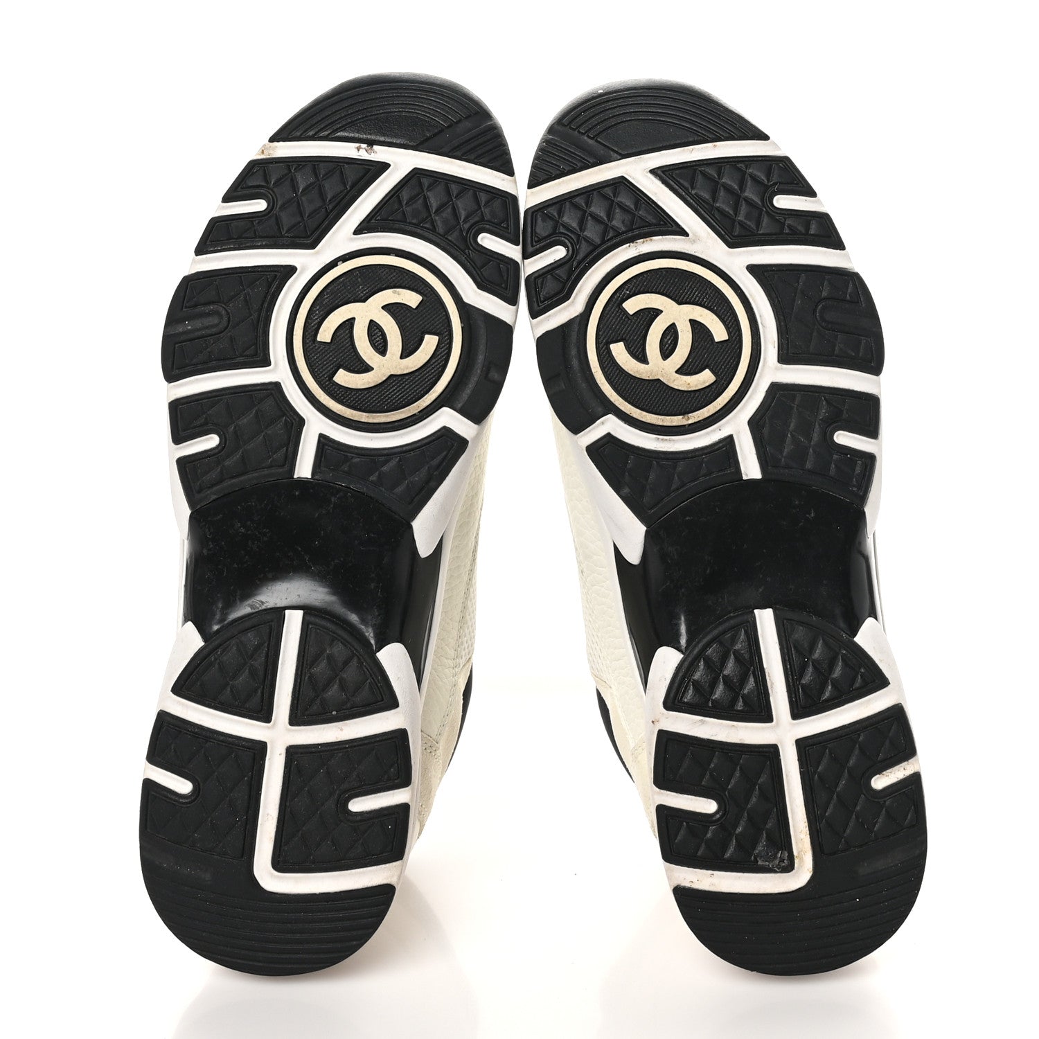 Chanel Mesh Suede Calfskin Grained Calfskin Womens CC Sneakers 39.5 White Black 6 of 9
