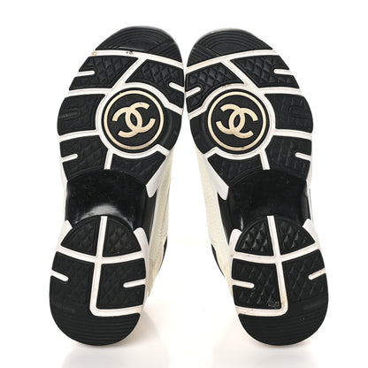 Chanel Mesh Suede Calfskin Grained Calfskin Womens CC Sneakers 39.5 White Black 6 of 9