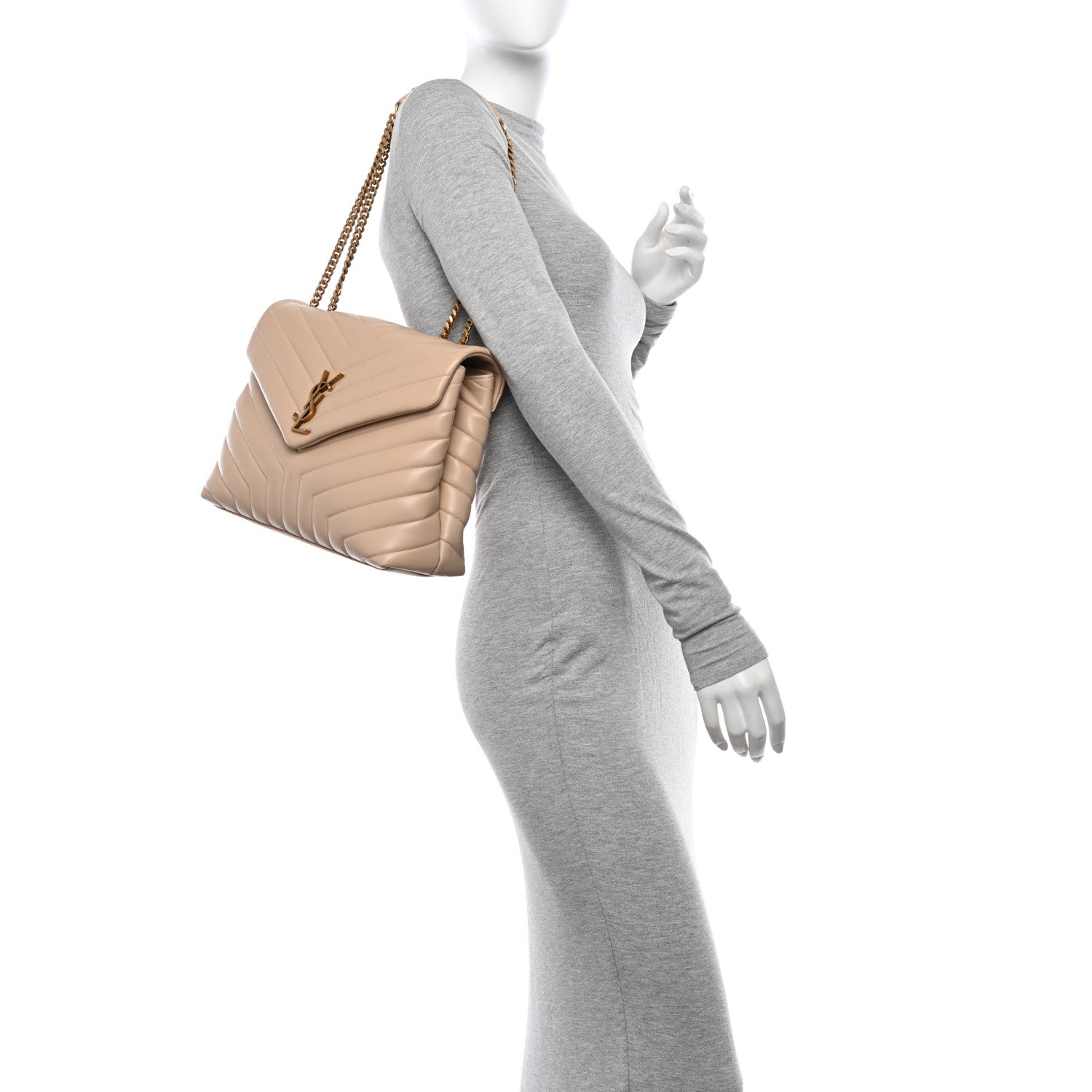 Saint Laurent Calfskin Y Quilted Monogram Medium Loulou Chain Satchel Dark Beige 2 of 10