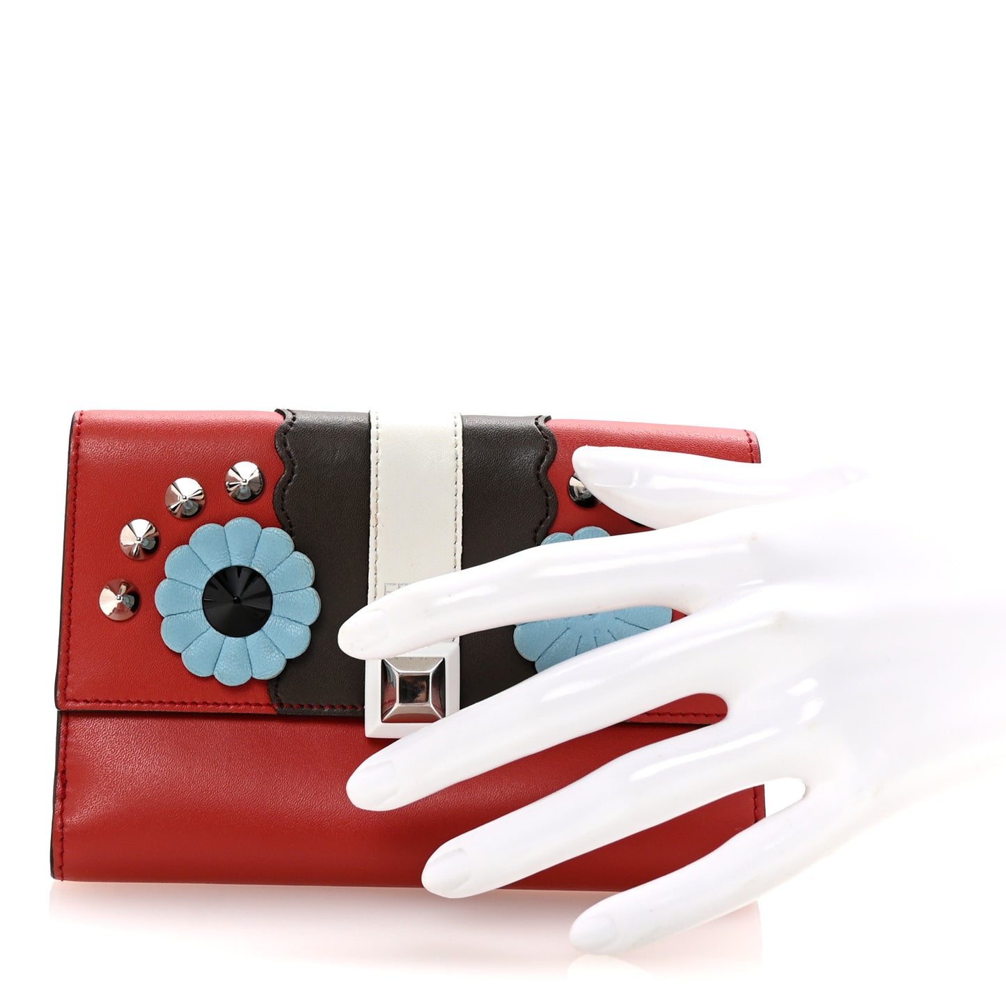 Vitello Century Lucido Hypnoteyes Studded Kan I French Wallet Bloody Mary Carbone Multicolor