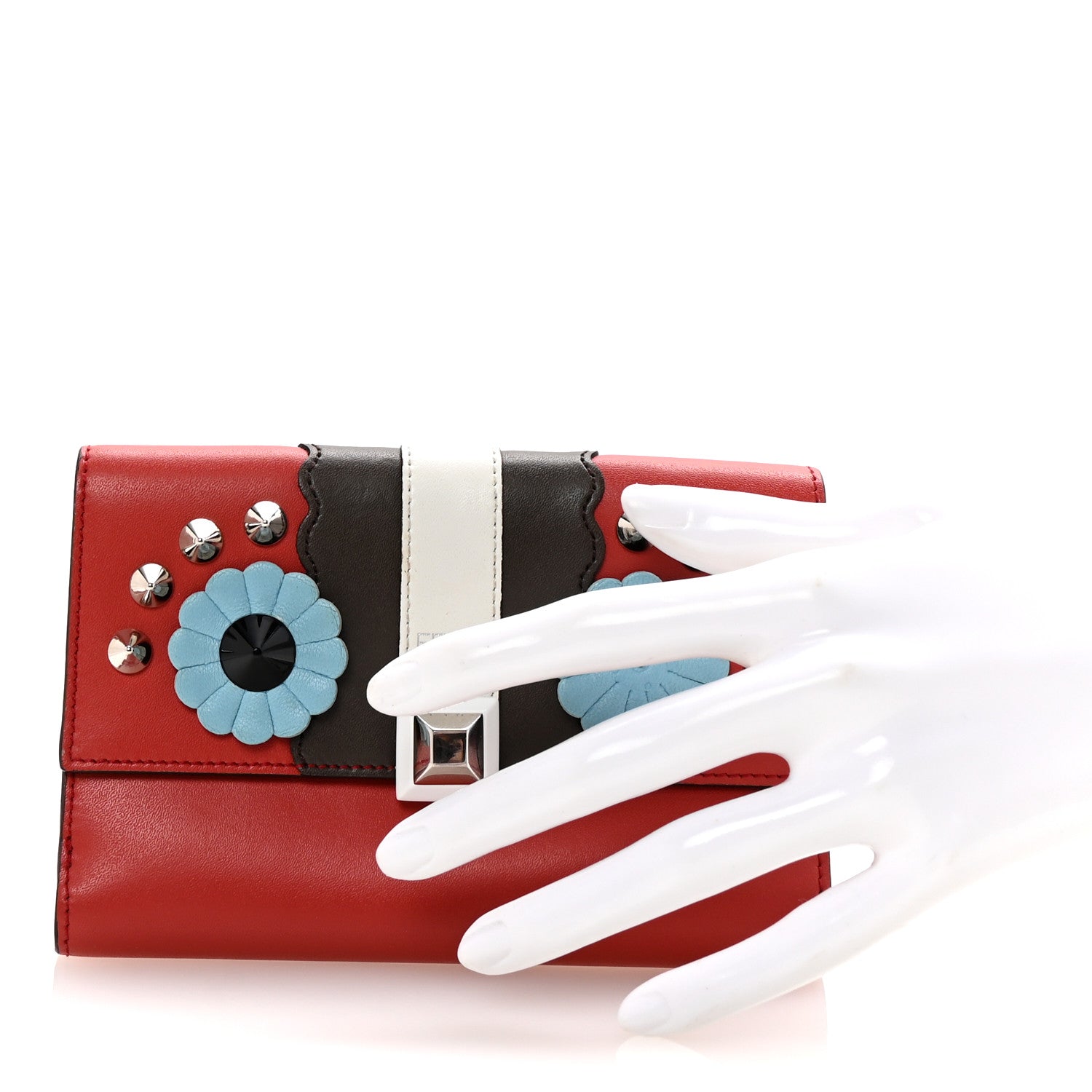 Fendi Vitello Century Lucido Hypnoteyes Studded Kan I French Wallet Bloody Mary Carbone Multicolor 2 of 7