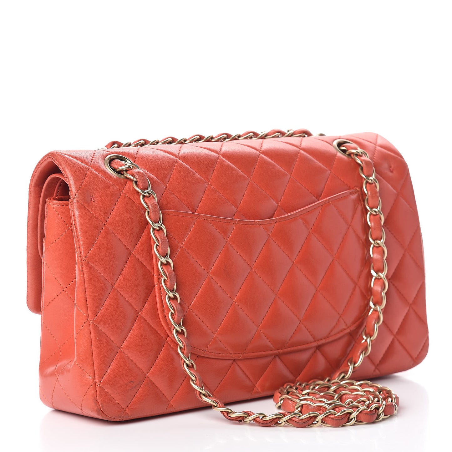 Lambskin Quilted Medium Double Flap Orange
