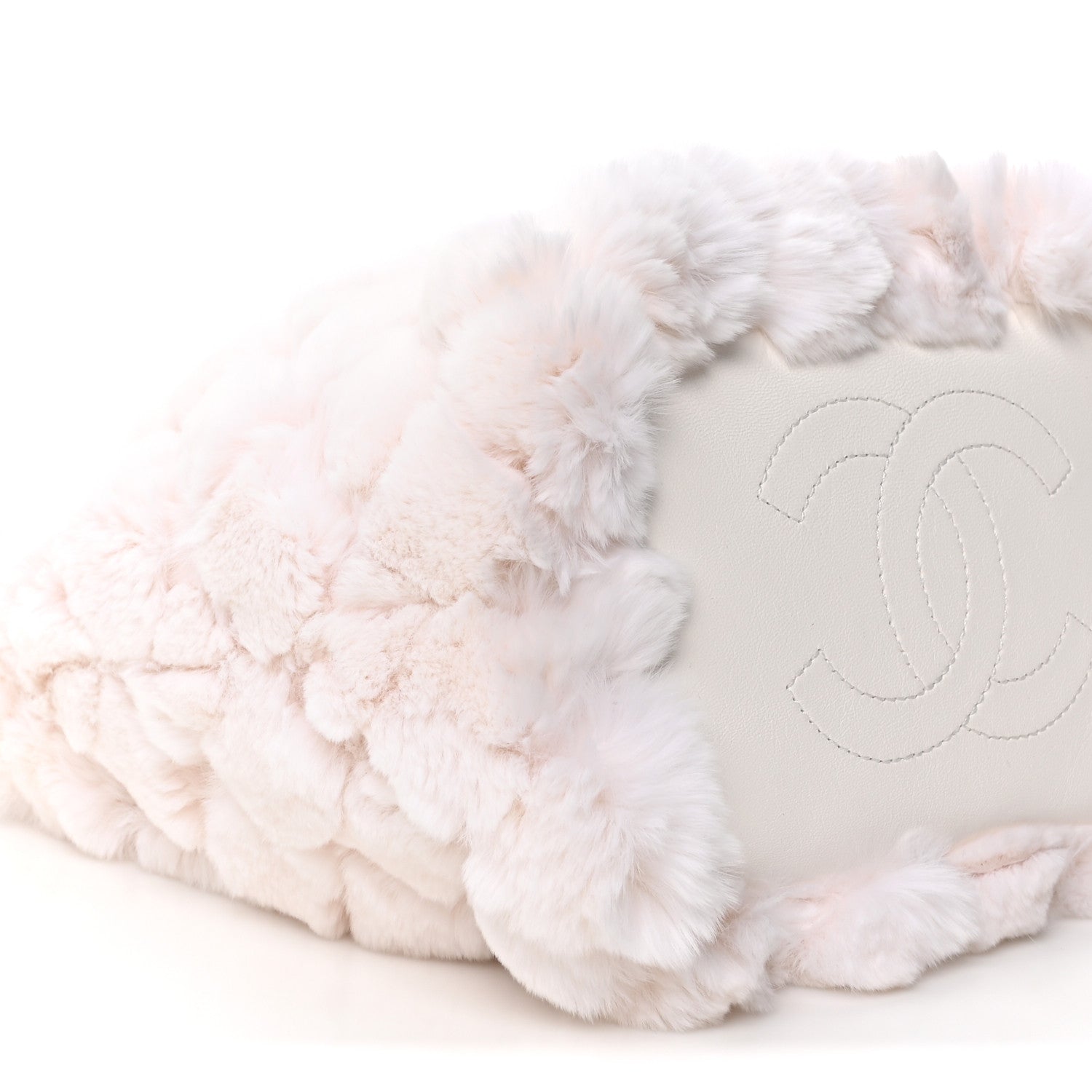 Chanel Calfskin Fur Quilted Chain Drawstring Bucket Bag White 9 of 10