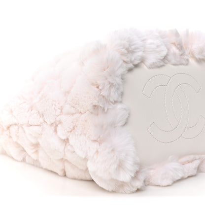 Chanel Calfskin Fur Quilted Chain Drawstring Bucket Bag White 9 of 10