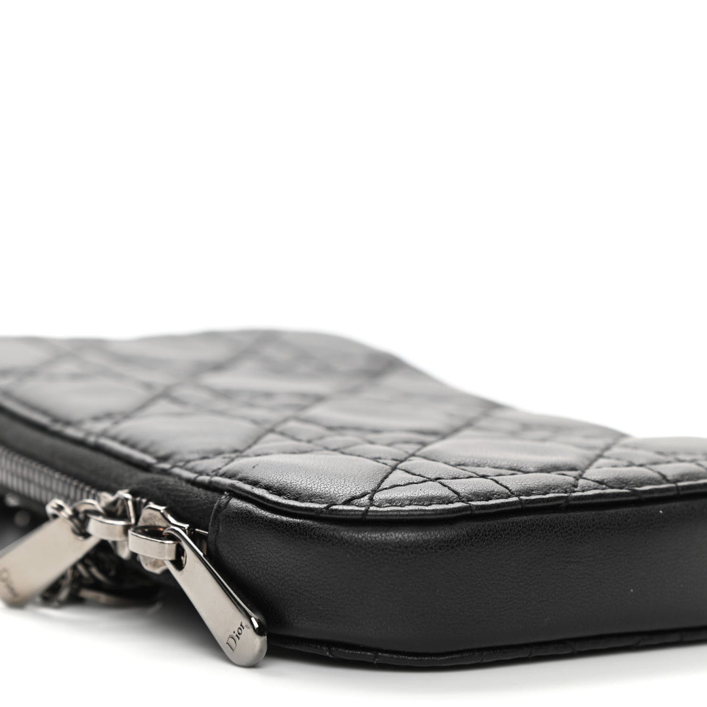 Lambskin Cannage Lady Dior Phone Holder Black