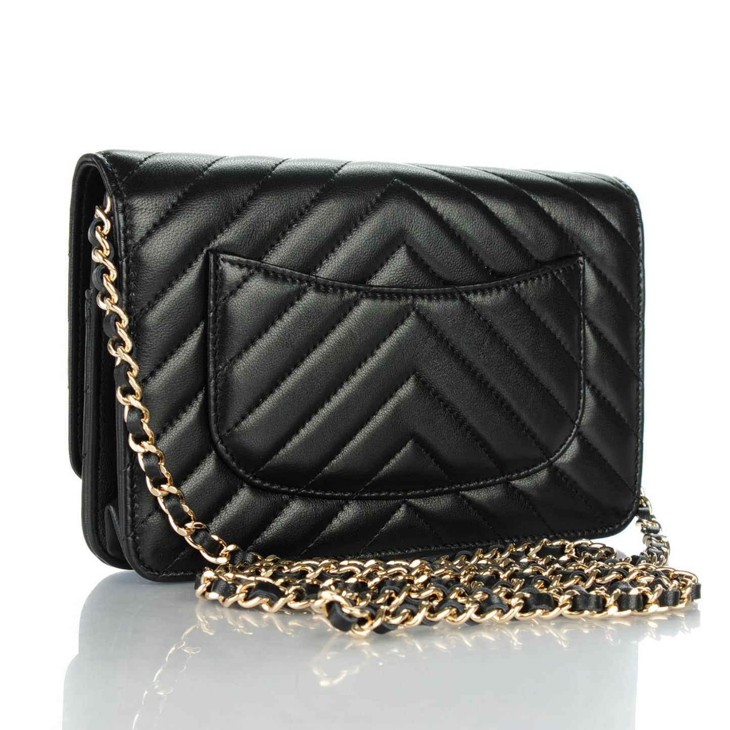 Lambskin Chevron Wallet On Chain WOC Black