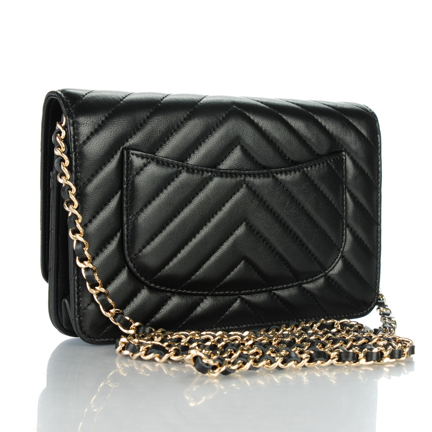 Chanel Lambskin Chevron Wallet On Chain WOC Black 3 of 11