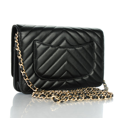 Chanel Lambskin Chevron Wallet On Chain WOC Black 3 of 11