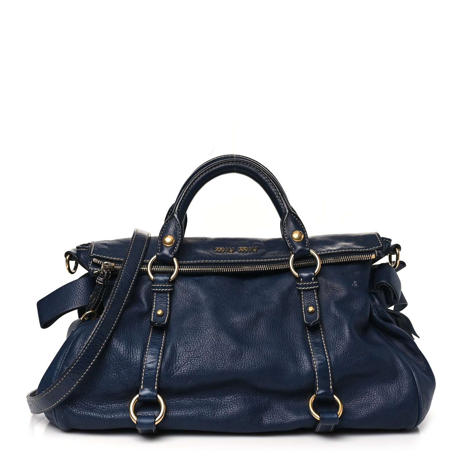 Miu Miu Vitello Lux Bow Tote Bleuette 1 of 17