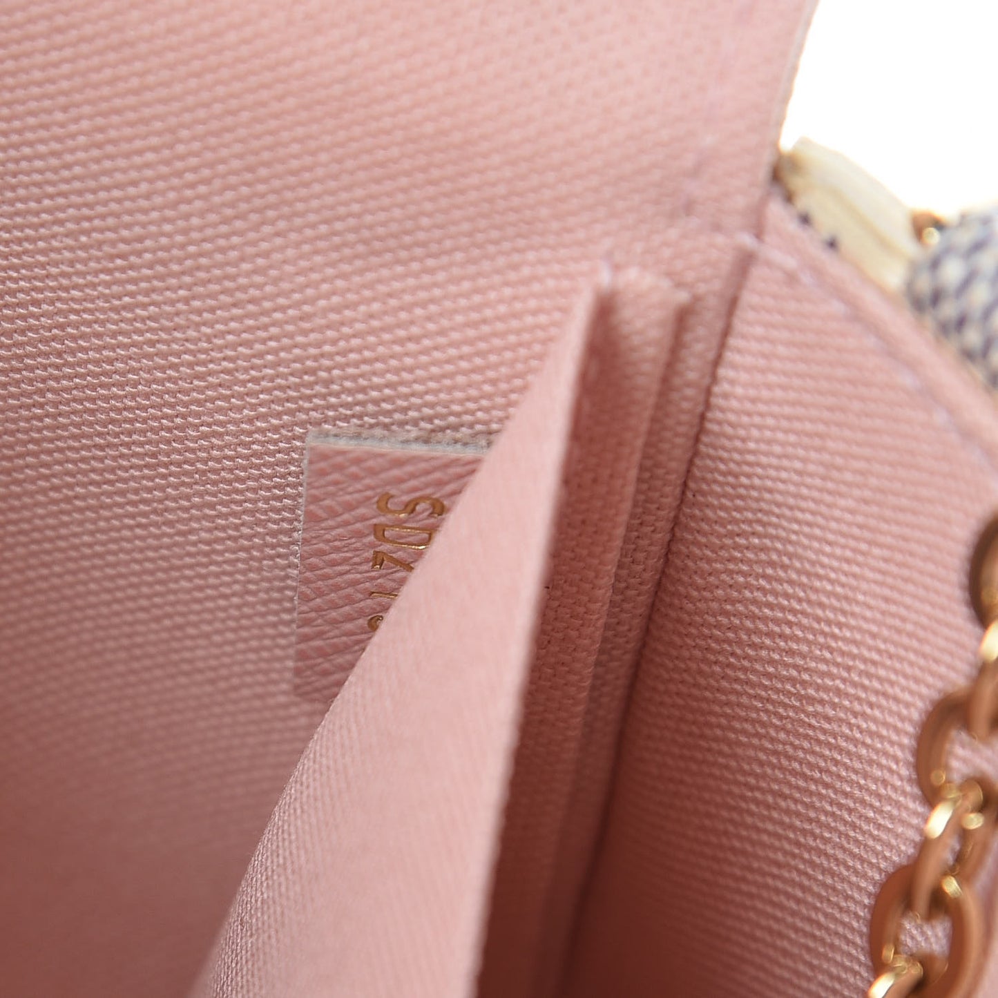 Damier Azur Pochette Felicie Chain Wallet Rose Ballerine