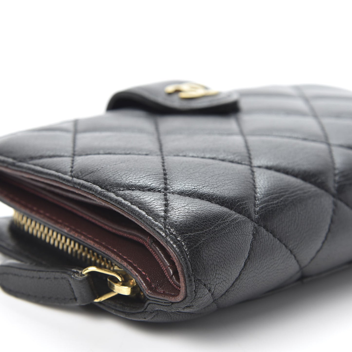 Lambskin Quilted Zipped Pocket Wallet Black