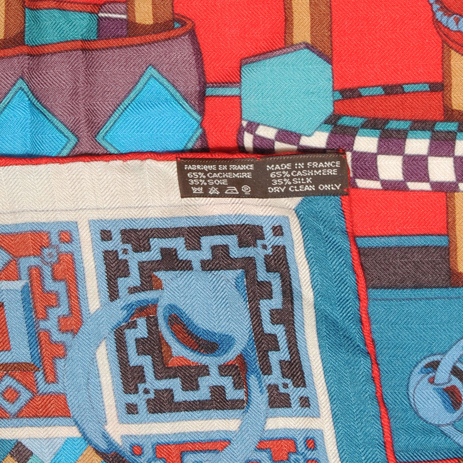 Hermes Cashmere Silk Colliers de Chiens Shawl 140 Rouge Petrole Canard 5 of 5