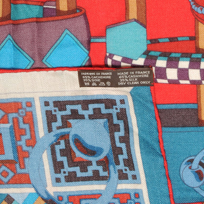 Hermes Cashmere Silk Colliers de Chiens Shawl 140 Rouge Petrole Canard 5 of 5