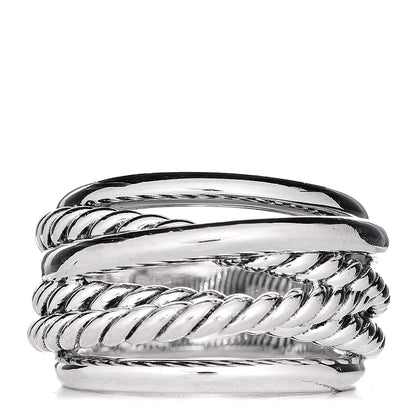 David Yurman Sterling Silver 15mm Narrow Crossover Cable Ring 54 7 1 of 5