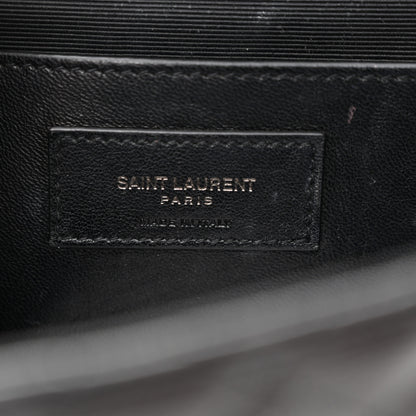 Saint Laurent Grain De Poudre Textured Mixed Matelasse Triquilt Medium Monogram Monochrome Satchel Black 6 of 13