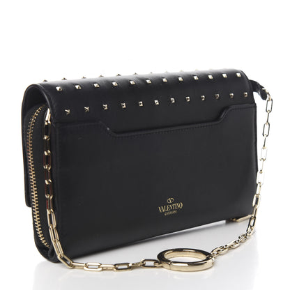 Valentino Garavani Vitello Rockstud Carry Secrets Continental Wallet On Chain Black 2 of 11