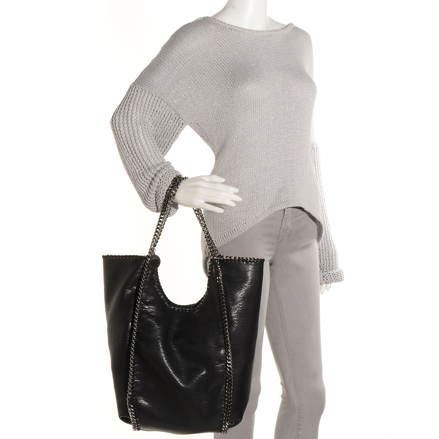 Stella McCartney Faux Leather Shearling Large Chain Link Falabella Black 2 of 9