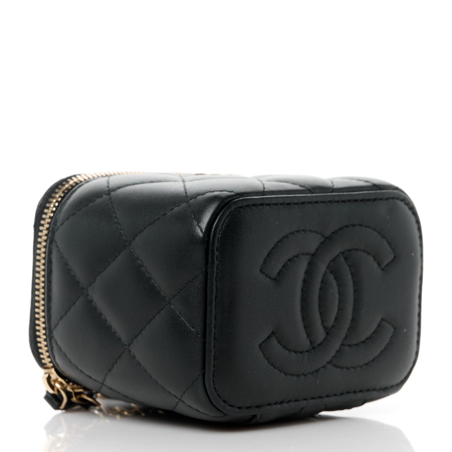 Lambskin Quilted Mini Vanity Case With Chain Black