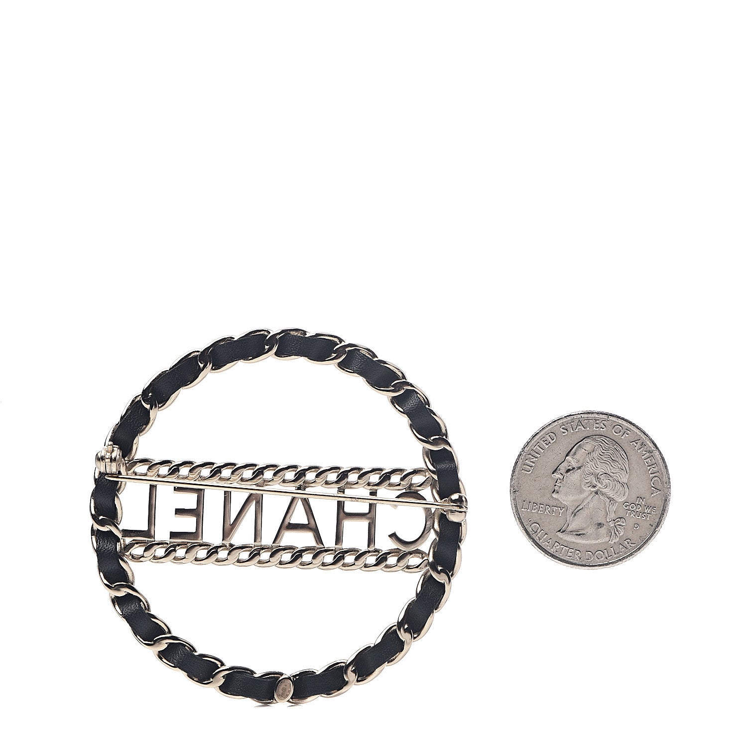 Chanel Lambskin Chain Logo Brooch Black Gold 2 of 4