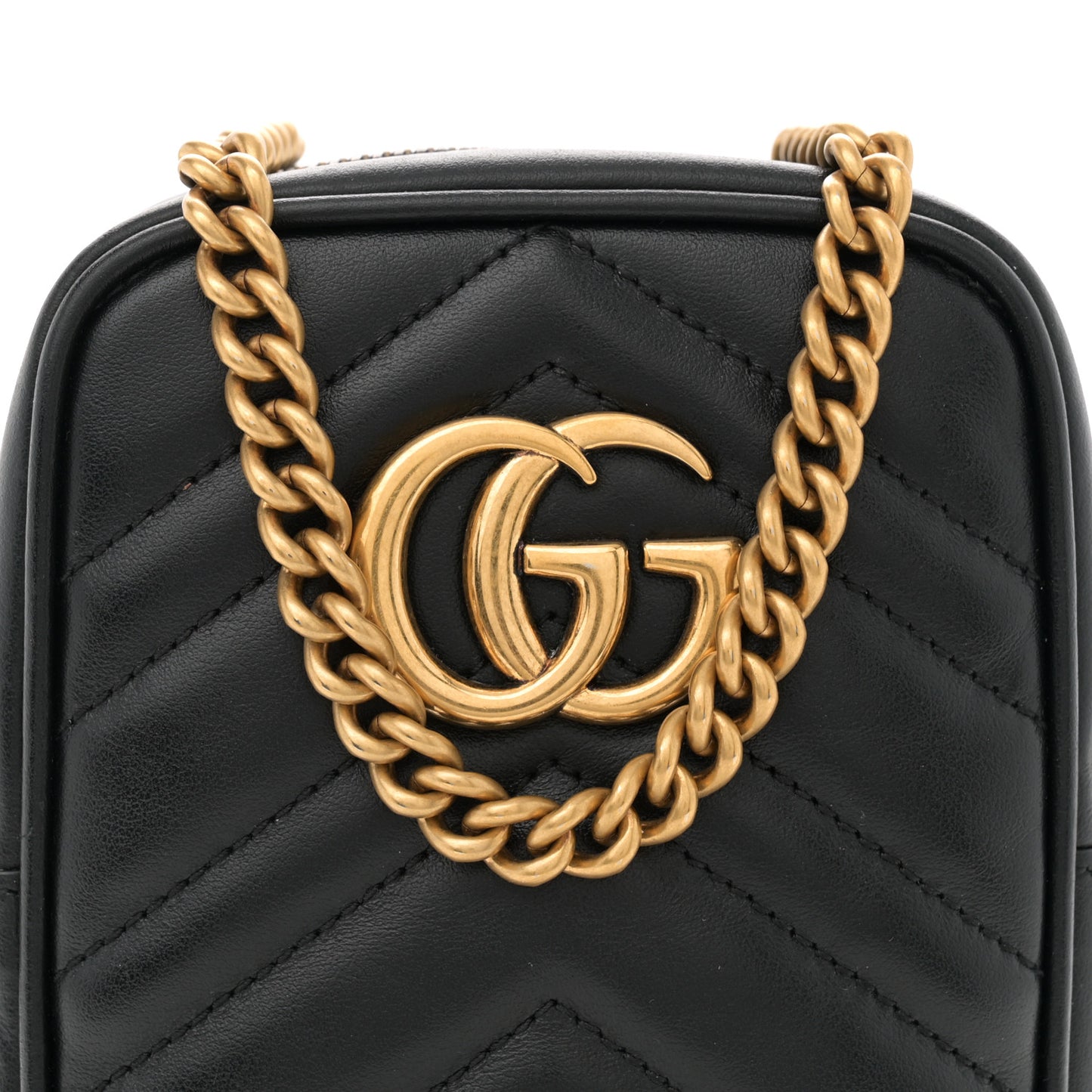 Calfskin Matelasse Mini GG Marmont Crossbody Bag Black