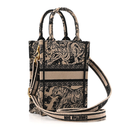 Christian Dior Canvas Toile de Jouy Embroidered Mini Book Tote Phone Bag Beige Black 2 of 9