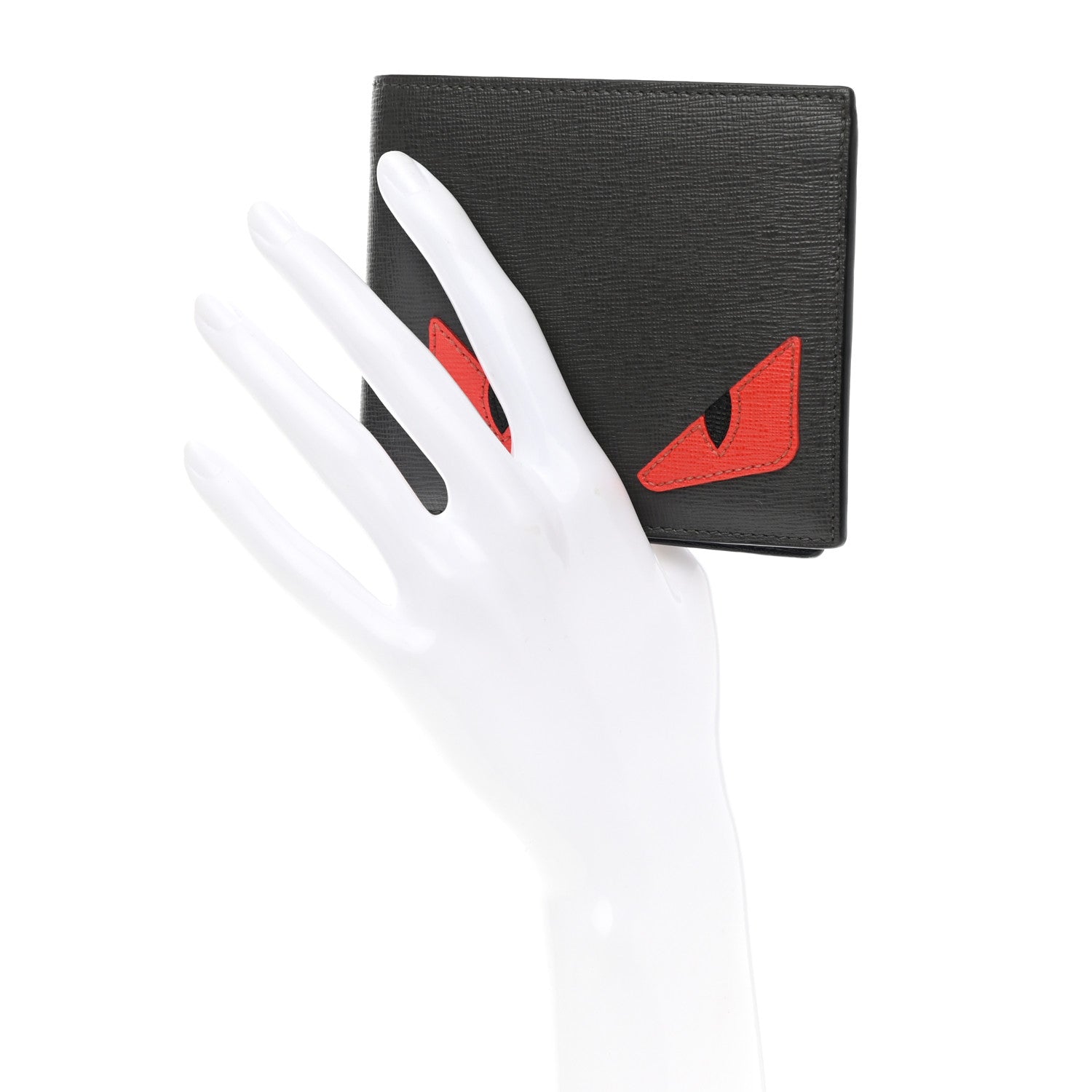 Fendi Vitello Elite Monster Eyes Inlay Bi-Fold Wallet Asfalto Papavero Black 2 of 8