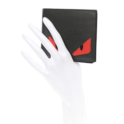 Fendi Vitello Elite Monster Eyes Inlay Bi-Fold Wallet Asfalto Papavero Black 2 of 8