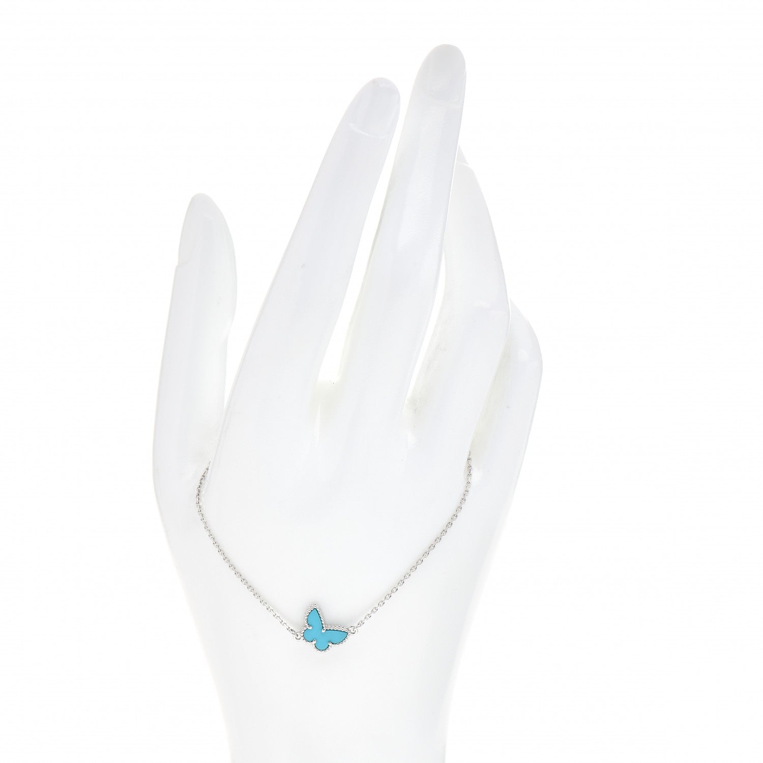Van Cleef & Arpels 18K White Gold Turquoise Sweet Alhambra Butterfly Bracelet 2 of 5