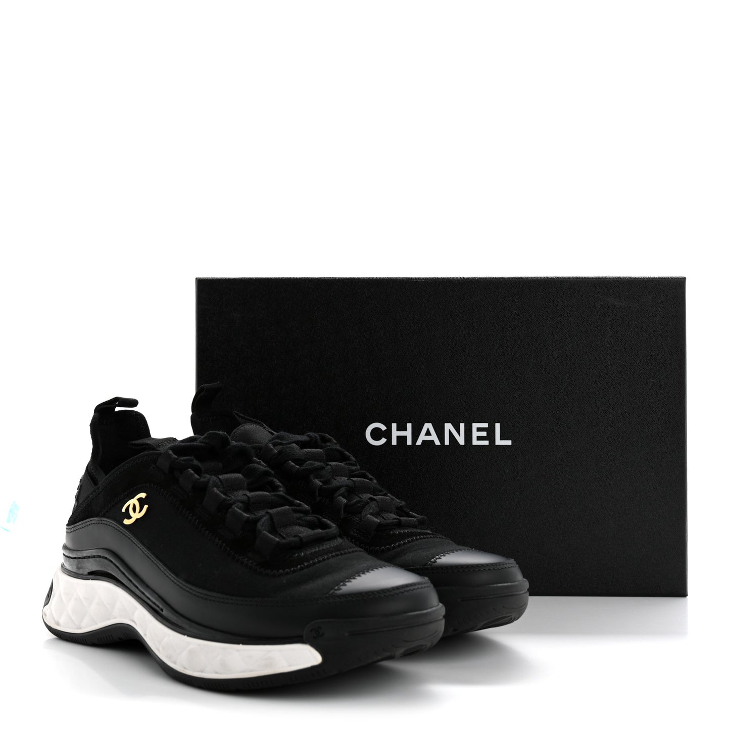 Velvet Calfskin Mixed Fibers CC Sneakers 38 Black