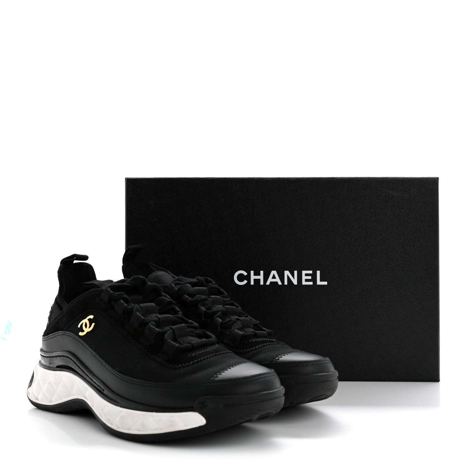 Chanel Velvet Calfskin Mixed Fibers CC Sneakers 38 Black 11 of 11