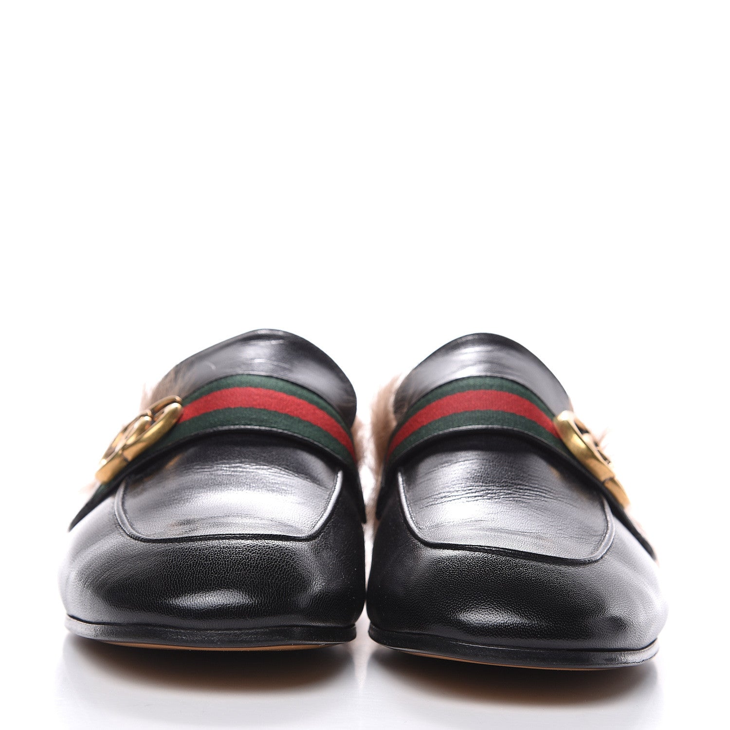 Gucci Goatskin Fur Web GG Mens Princetown Slippers 7 Black 2 of 9