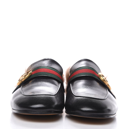 Gucci Goatskin Fur Web GG Mens Princetown Slippers 7 Black 2 of 9