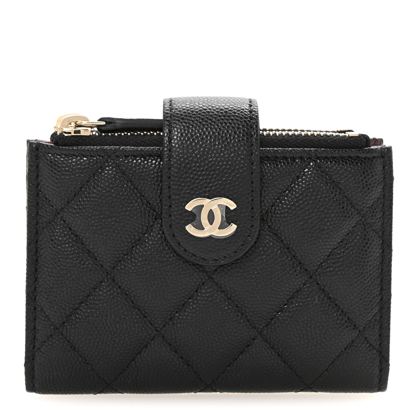 Caviar Quilted Compact Zipped Pocket Wallet Black