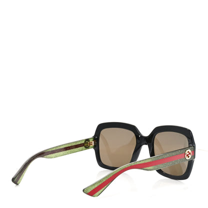 Gucci Acetate Square Frame Web Glitter Sunglasses GG0036S Black Green 4 of 7