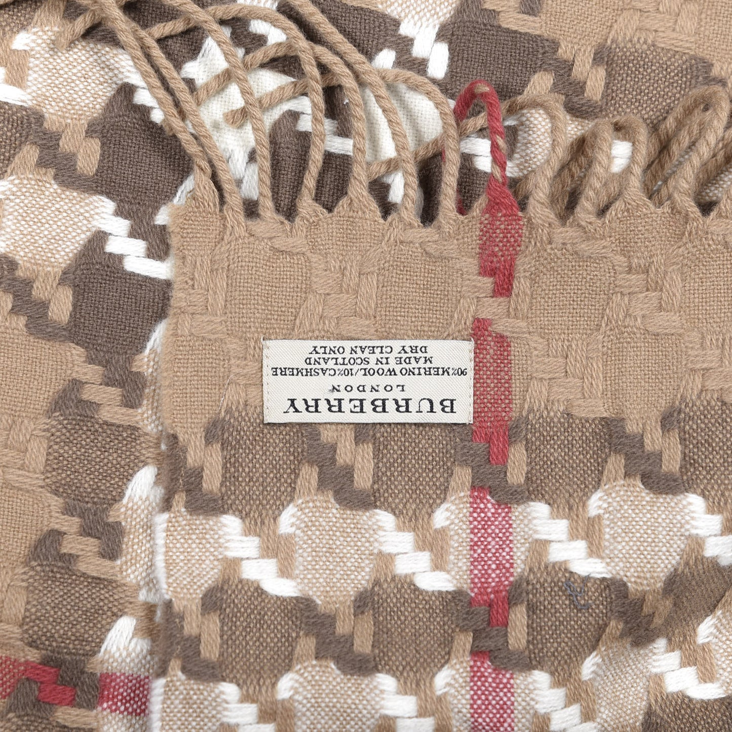 Merino Wool Cashmere Check Scarf Beige