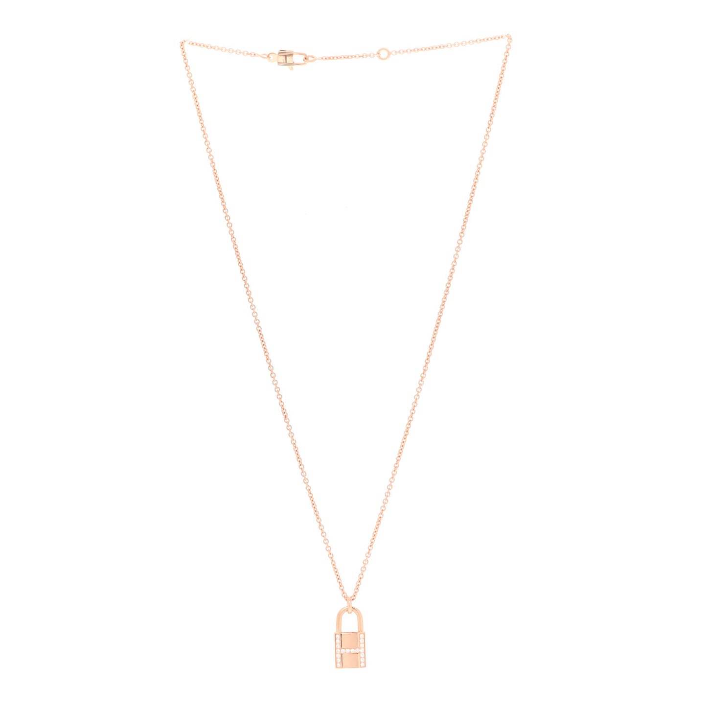 18K Rose Gold Diamond Amulettes Cadenas Pendant Necklace