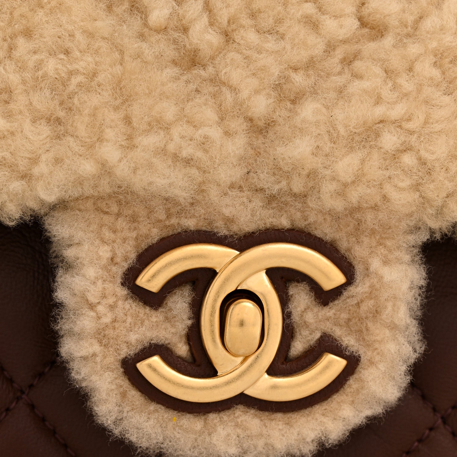 Chanel Shearling Lambskin Quilted Furry Coco Flap Beige Dark Brown 12 of 12