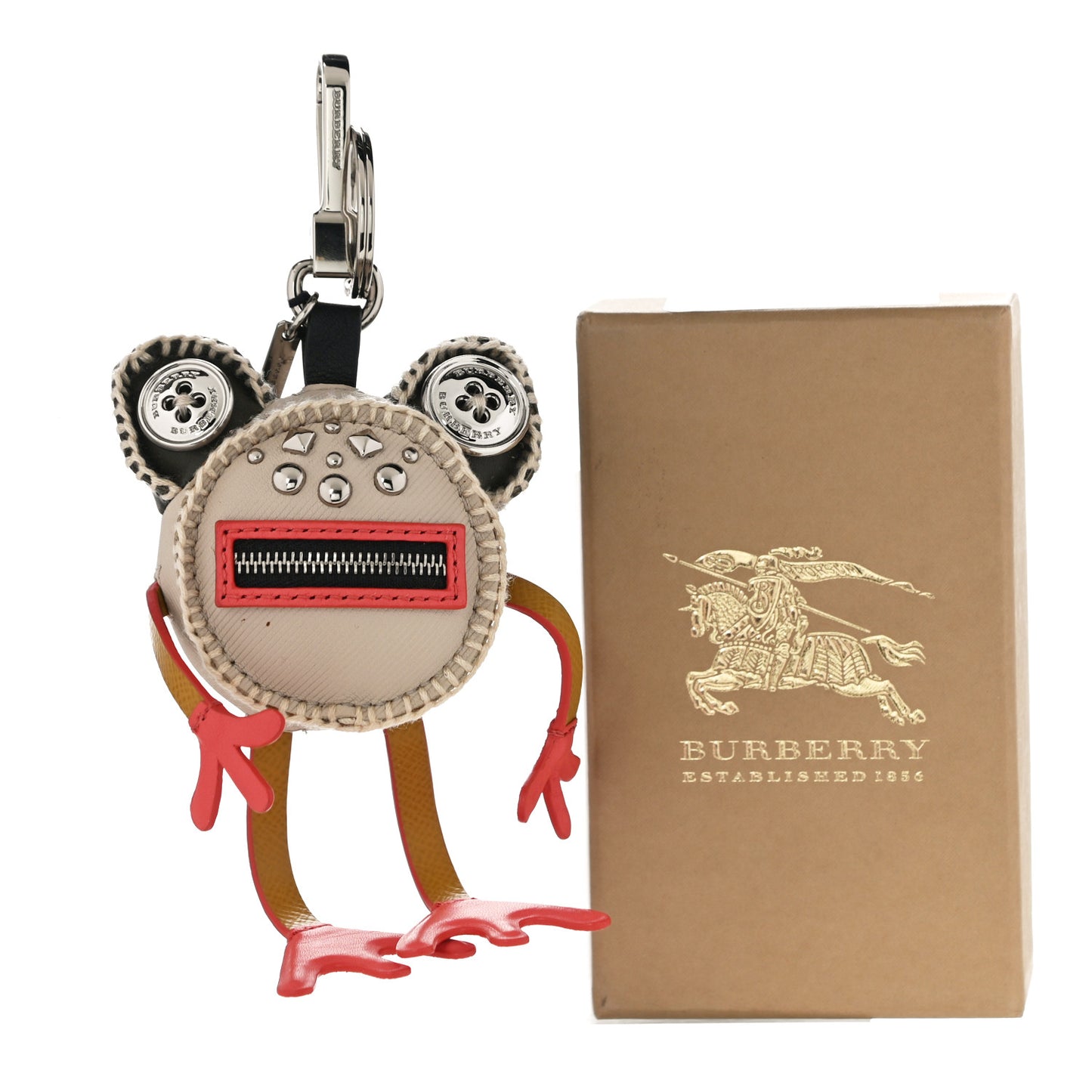 Calfskin Studded Doris The Frog Bag Charm Limestone Multi