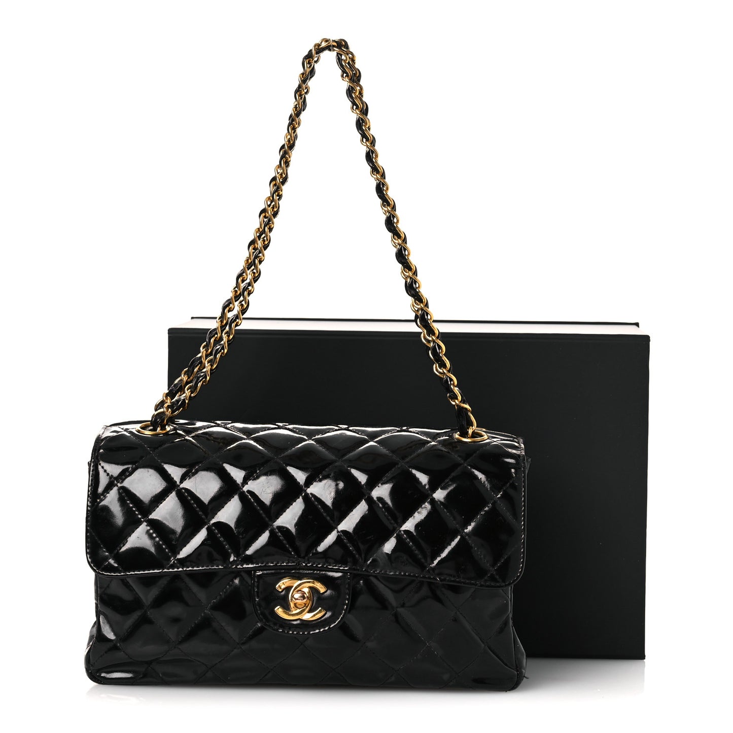 Patent Quilted Medium Double Sided Flap Black